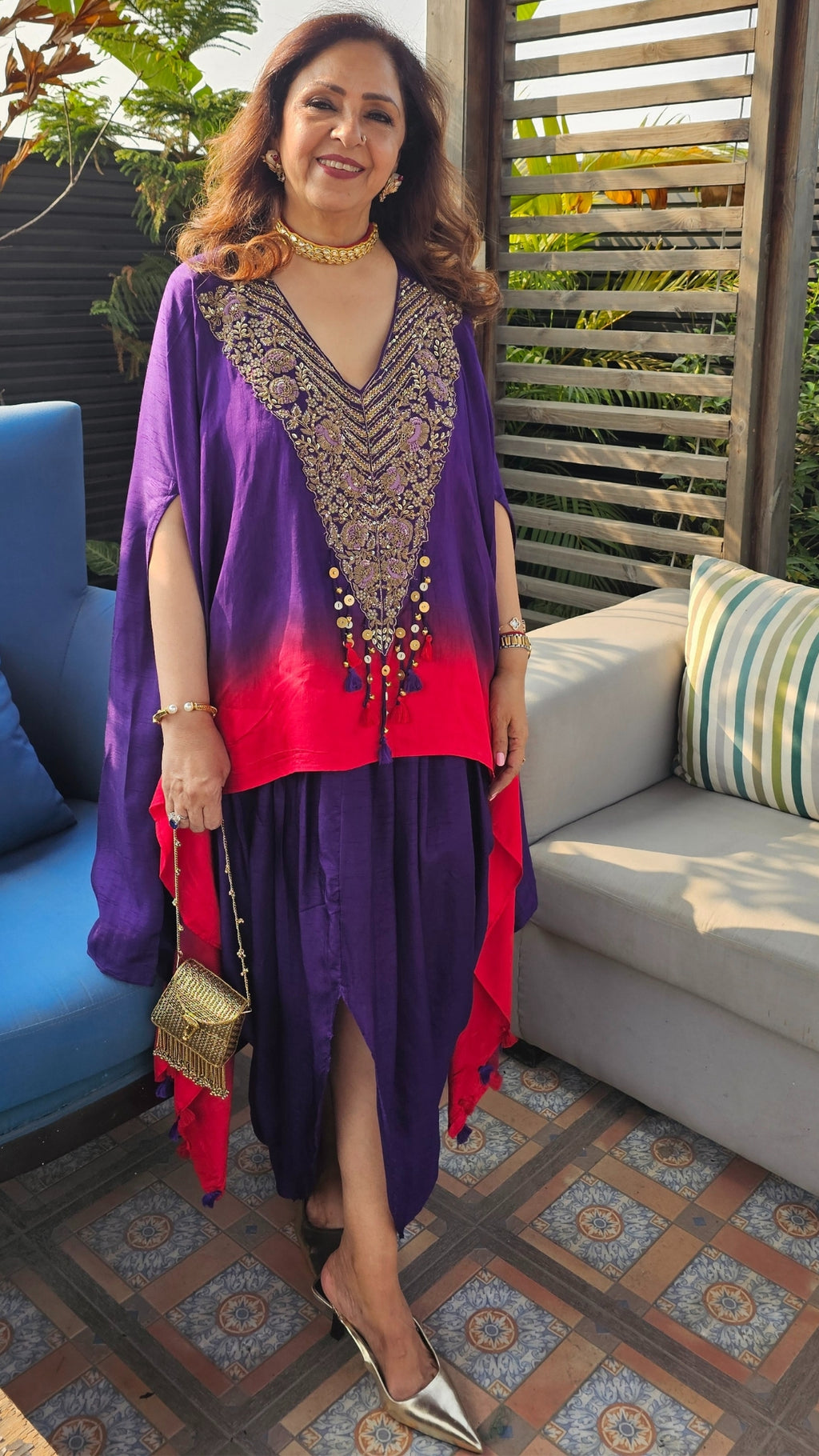 A Head Turner Combination Dyed 3 Piece Silk Outfit Fully Hand Embroidered