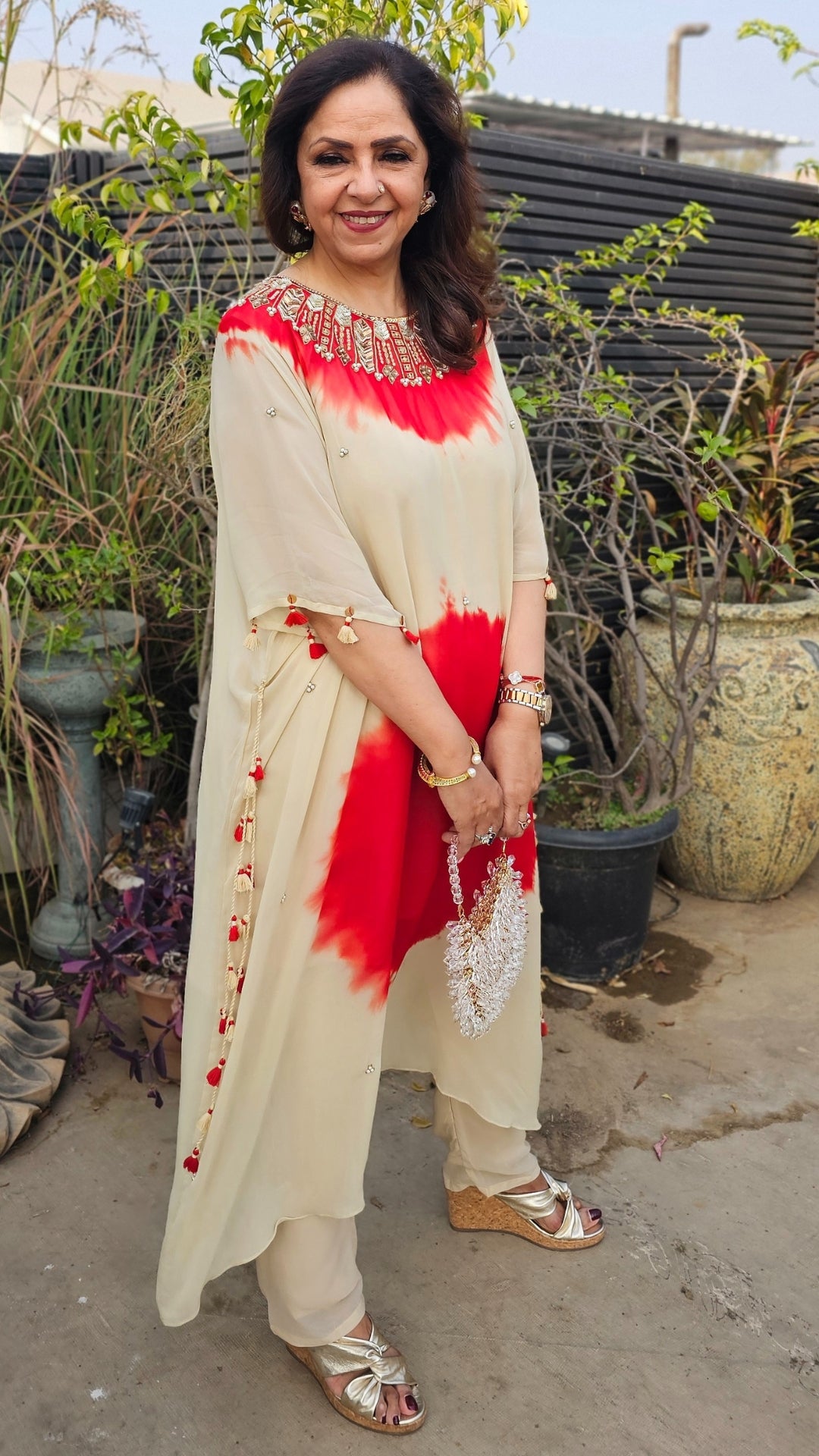 A Stunning Tie and Dye Hand Embroidered Georgette Outfit
