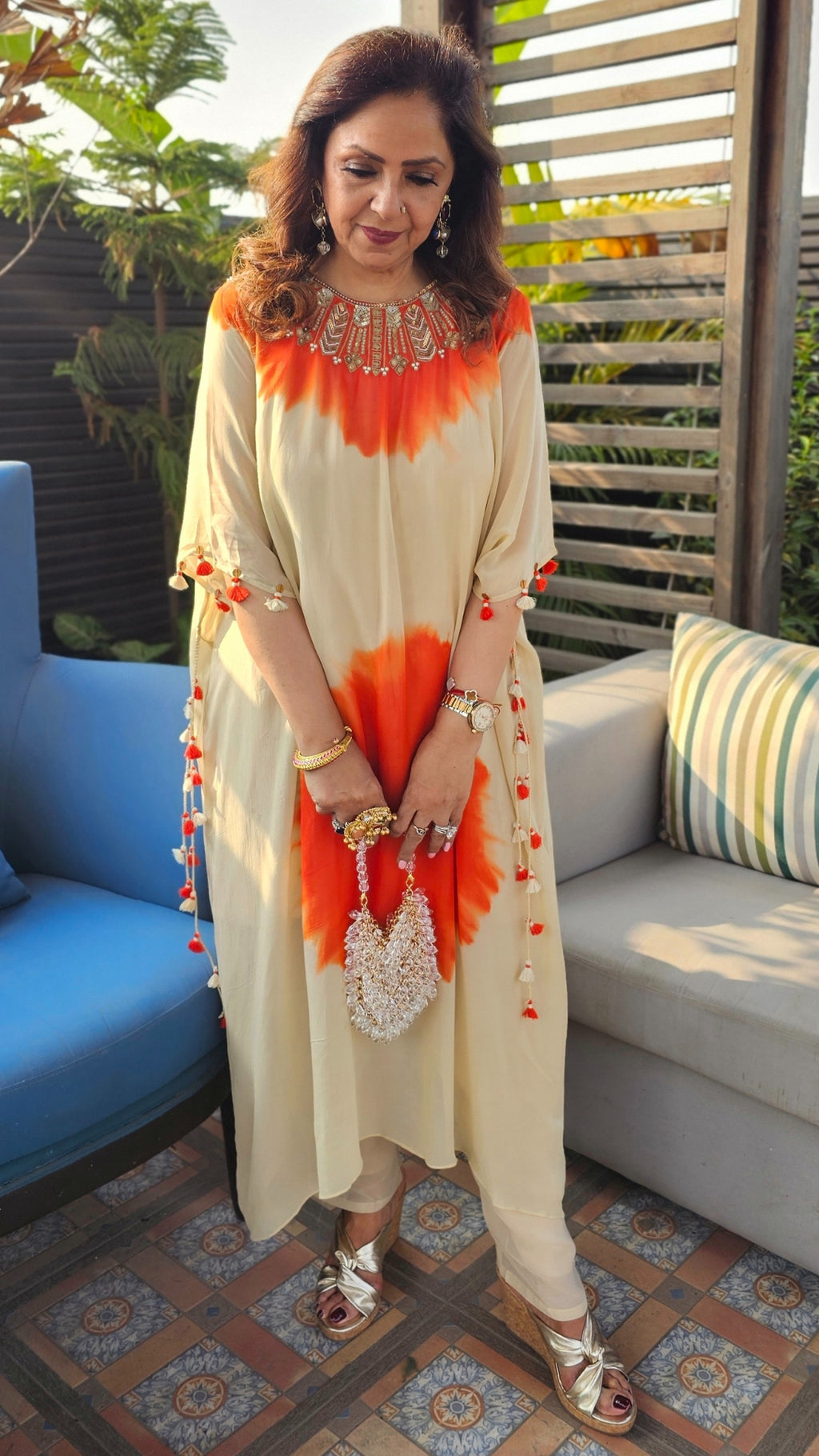 A Stunning Tie and Dye Hand Embroidered Georgette Outfit