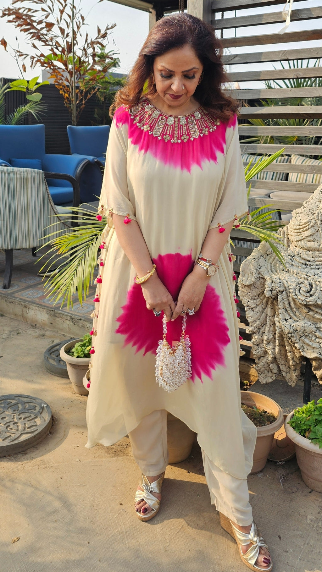 A Stunning Tie and Dye Hand Embroidered Georgette Outfit