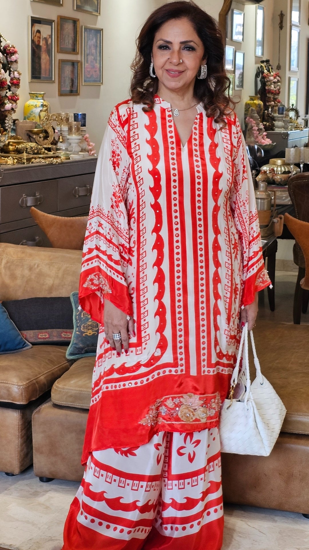 Stunning Digital Printed Aari Sippi Embroidery on Kurta With Digital Printed Bottom