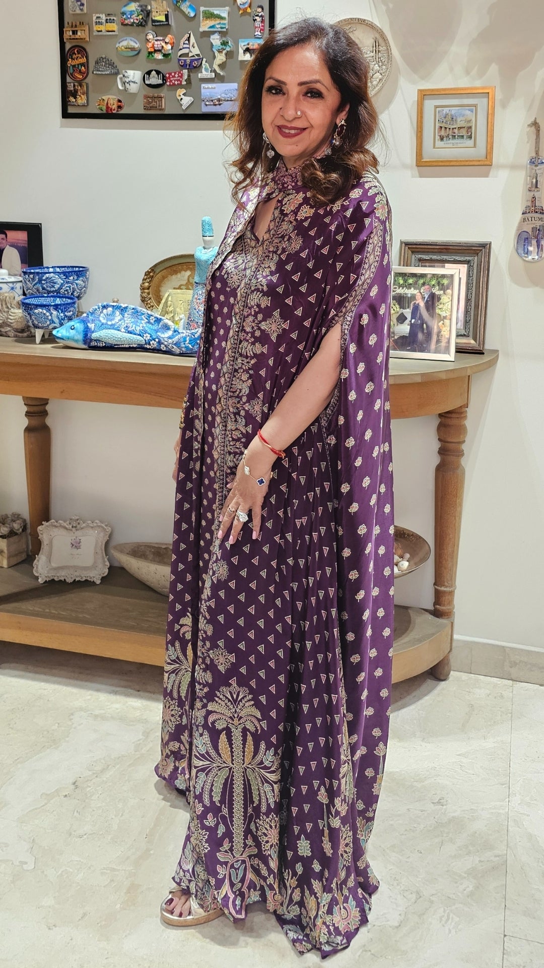 A Stunning Digital Print Satin Silk 3 Piece Outfit