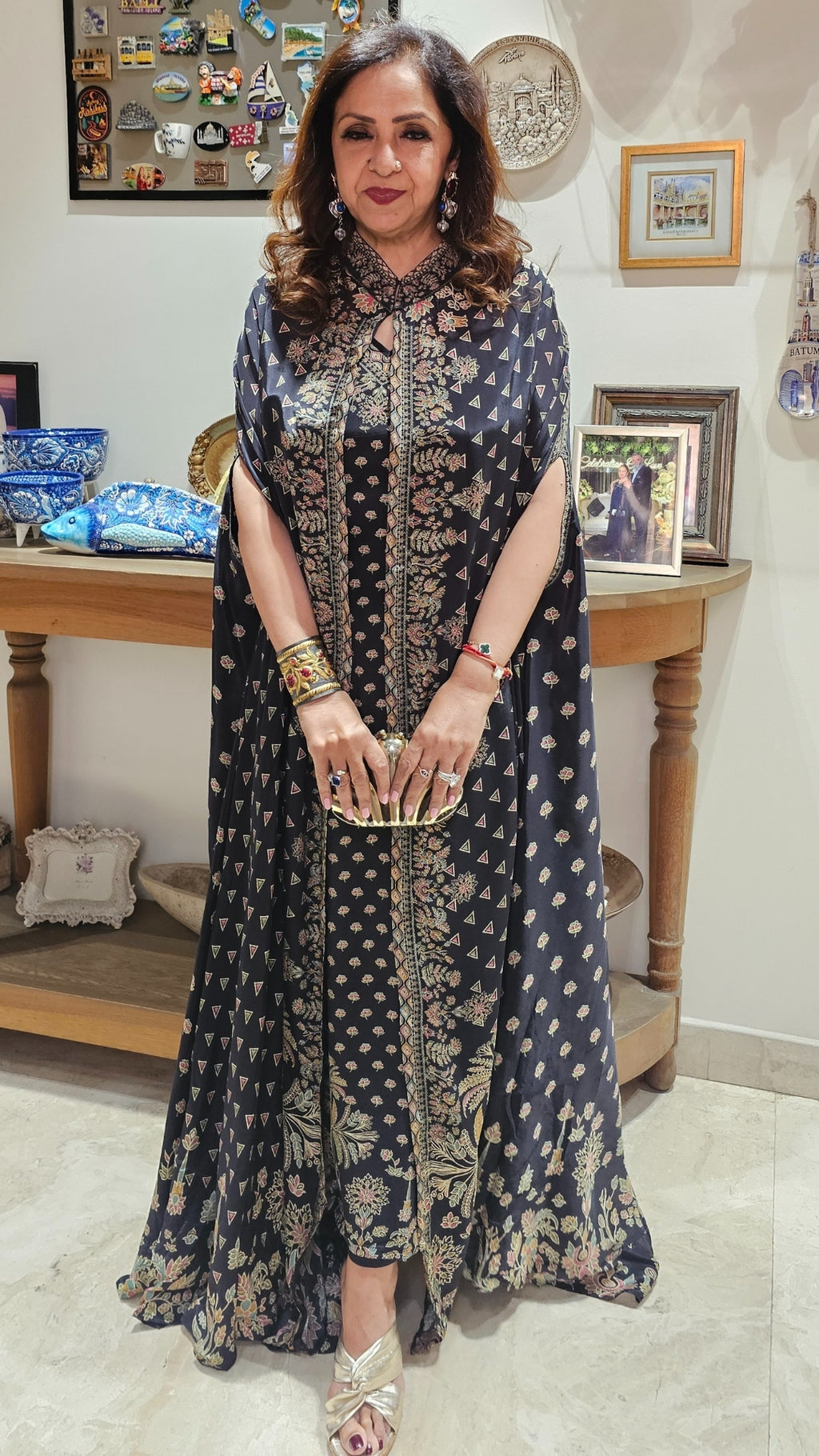 A Stunning Digital Print Satin Silk 3 Piece Outfit