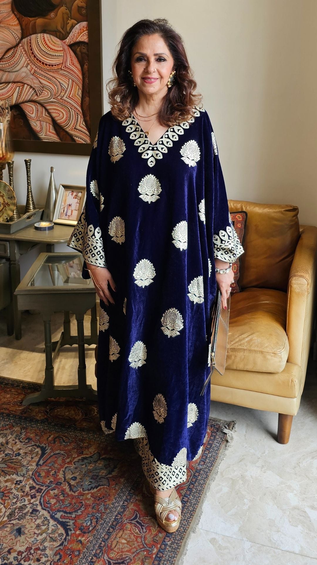 Royal Blue Velvet Top and Bottom With Subtle Gold Work