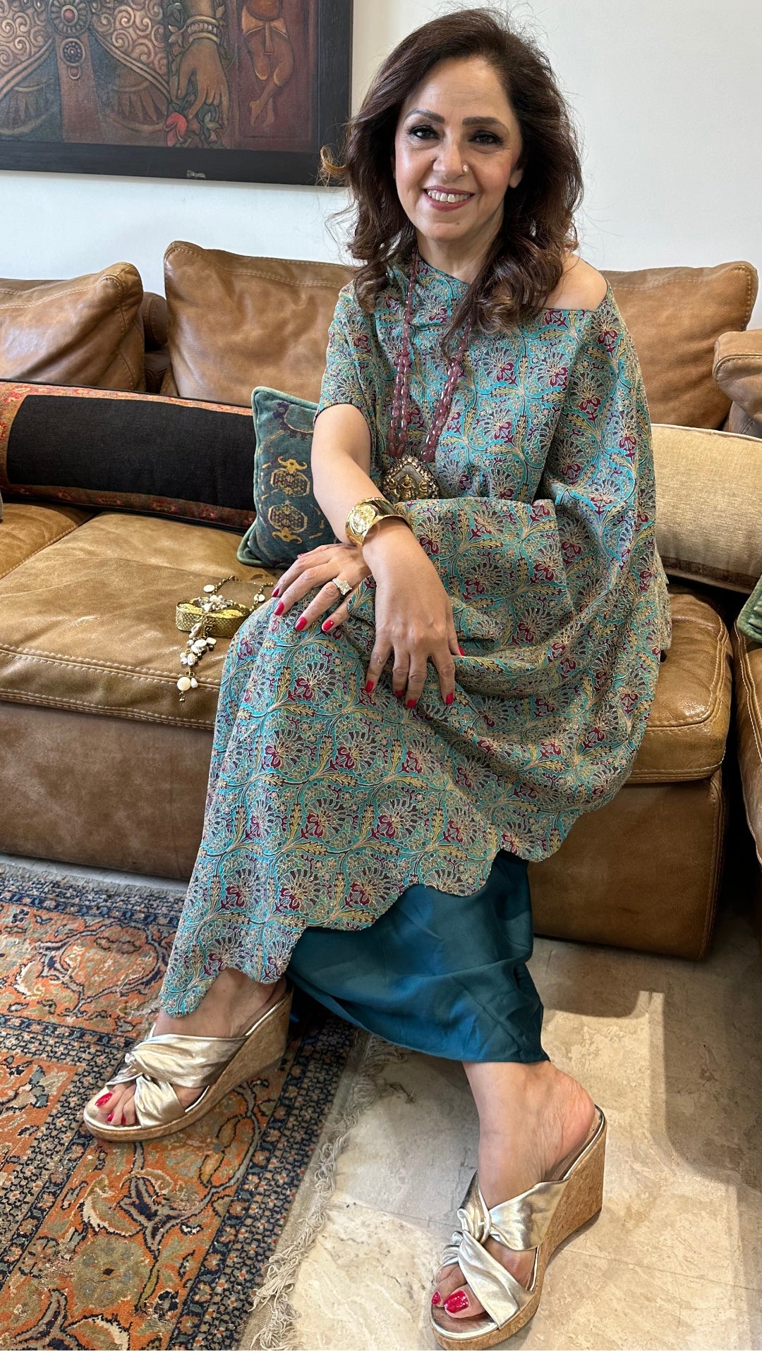 Blue Satin Silk Top and Bottom With Embroidery Work