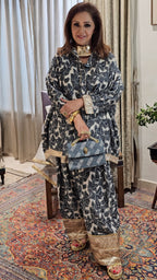 Dark Blue Denim Co-ord Set in Embroidered Denim With Dupatta