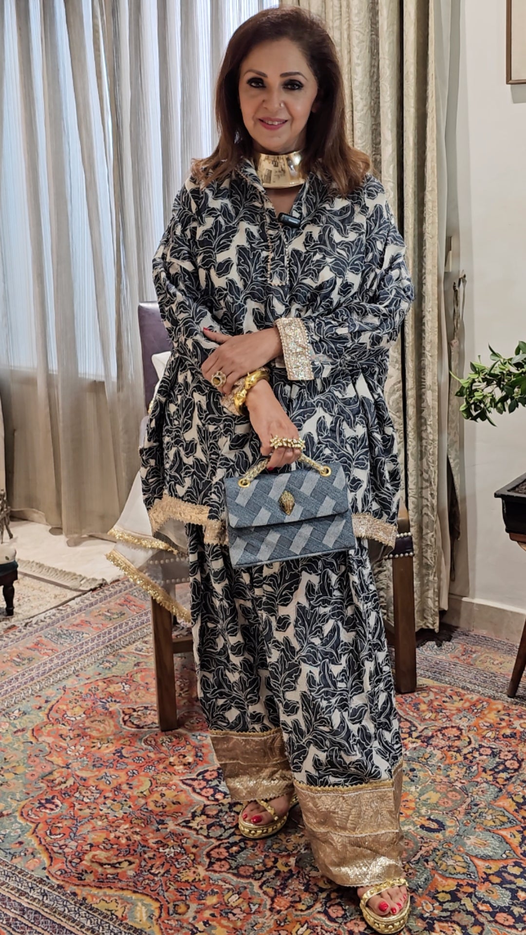 Dark Blue Denim Co-ord Set in Embroidered Denim With Dupatta