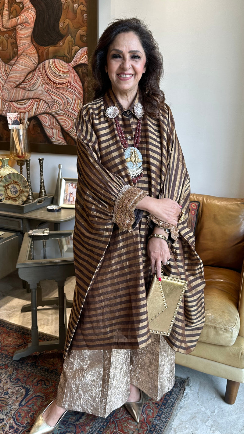 Brown tissue top with banasari Silk Bottom With Gota Kinari Work