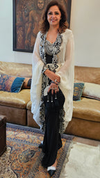 A Beautiful Heavily Embellished Crepe & Georgette Jumpsuit With Heavy Embroidery on Neck and Cape