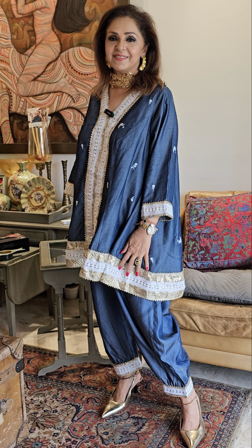 Booti Embroidered Soft Denim Shirt With Plain Soft Denim Pants