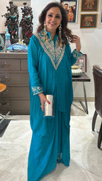 Hand Embroidered Chinon Top with Drape Skirt