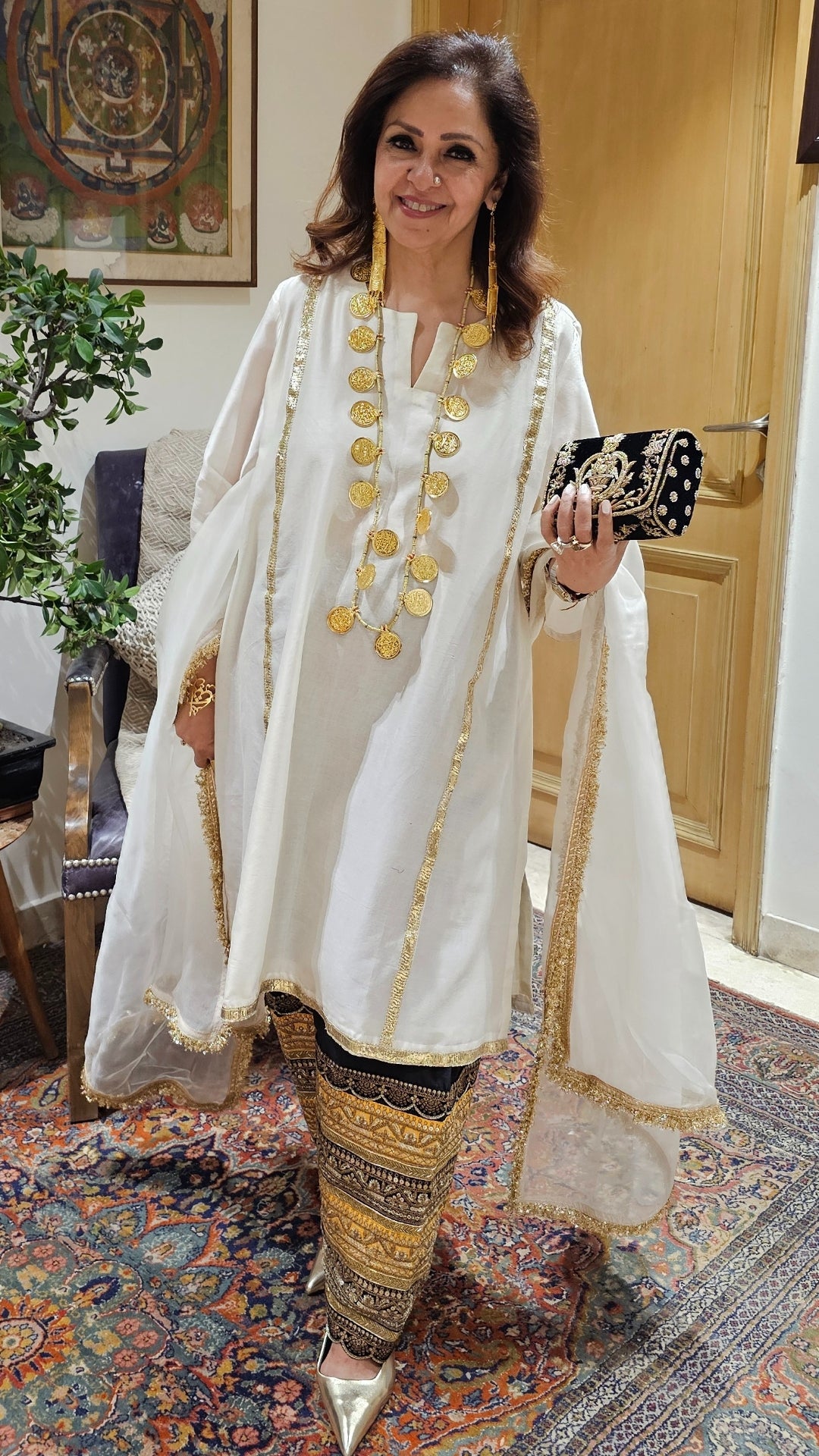 Ivory Chanderi Silk Top with Embroidered Work Bottom