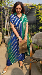 Beautiful Dual Color Mal Chanderi Golden Striped Three Piece Outfit