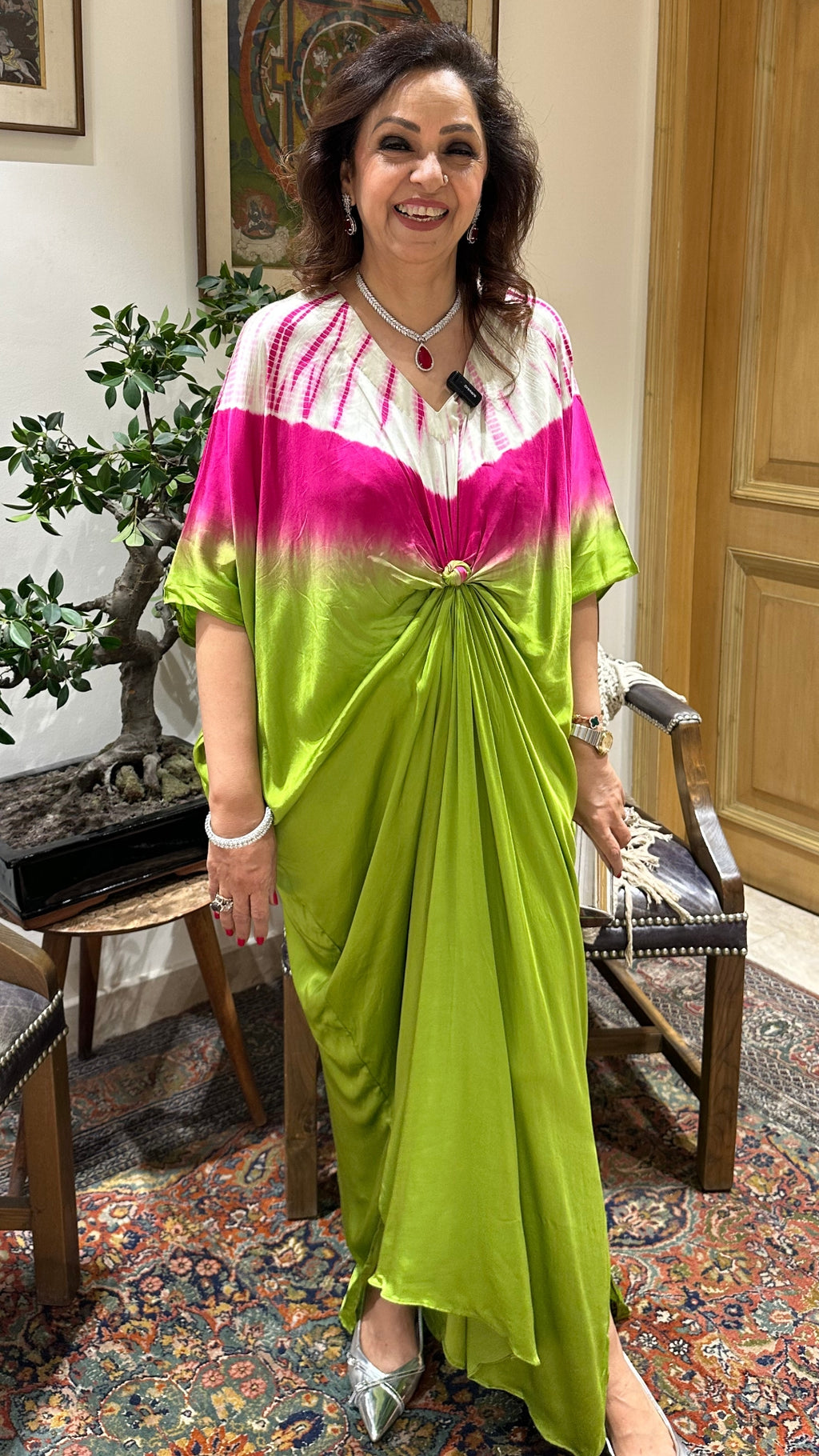 Gorgeous Parrot Green Satin Drape Dress