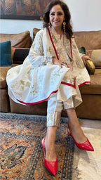 Ivory Linen Top and Bottom With Embroidered Work