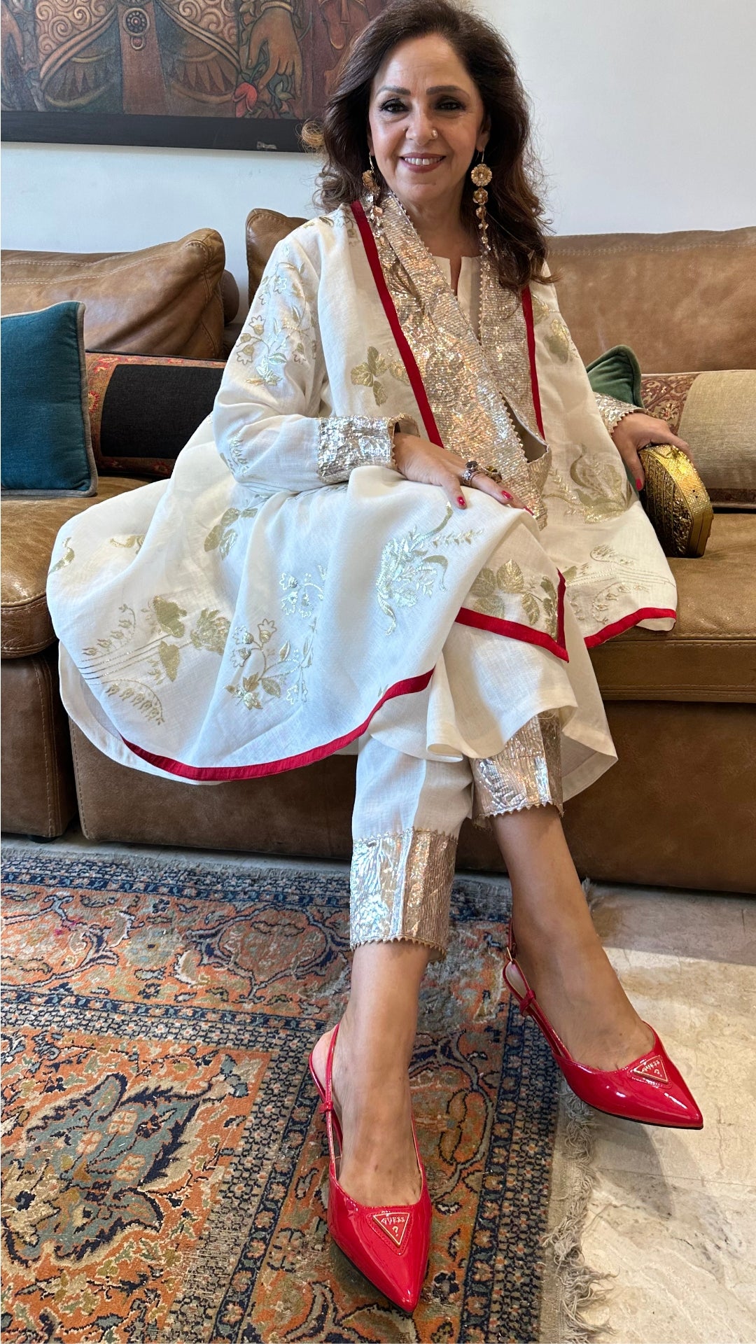 Ivory Linen Top and Bottom With Embroidered Work