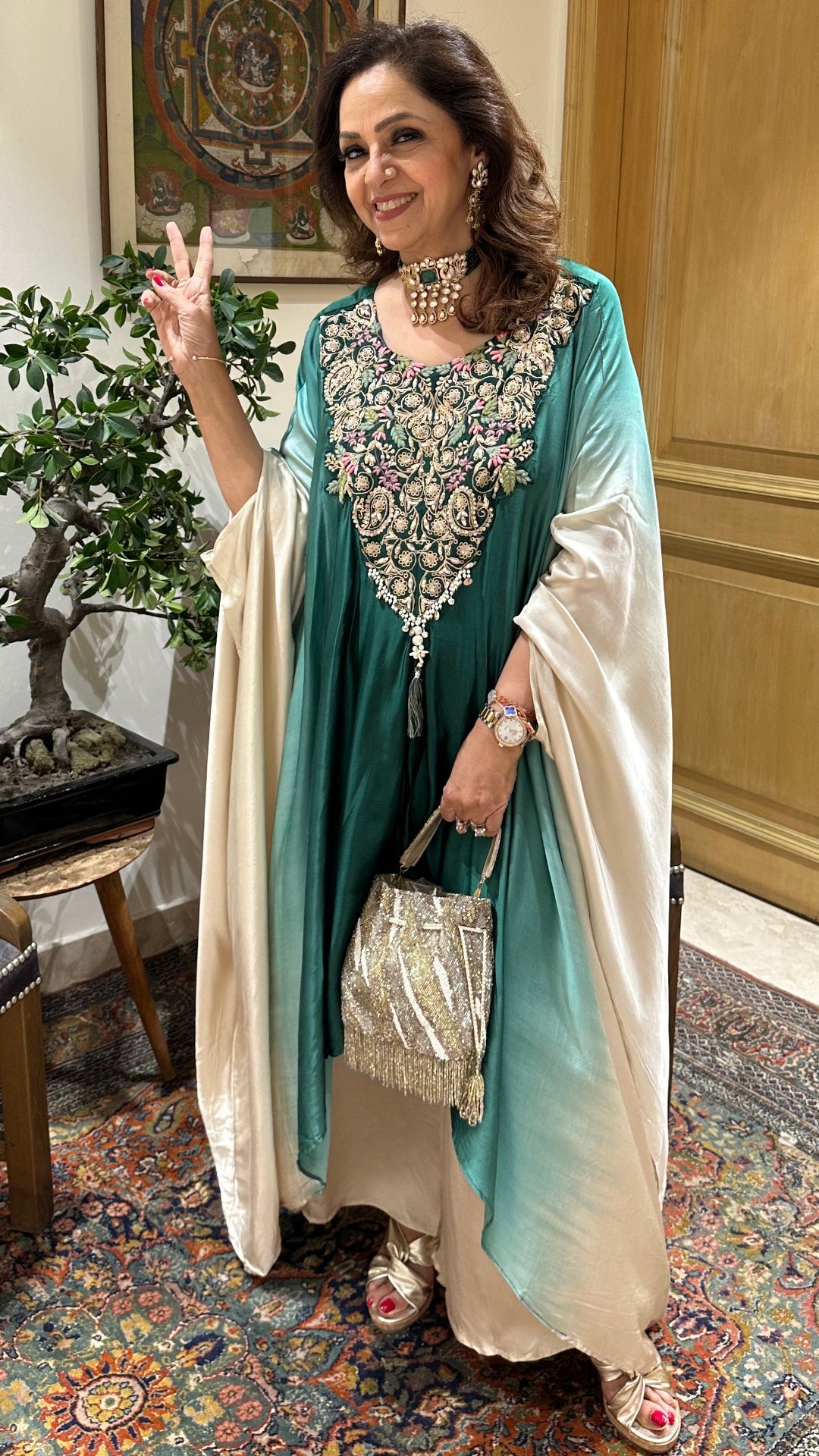 Satin Hand Embroidered Anti-Fit Top with Matching Pants