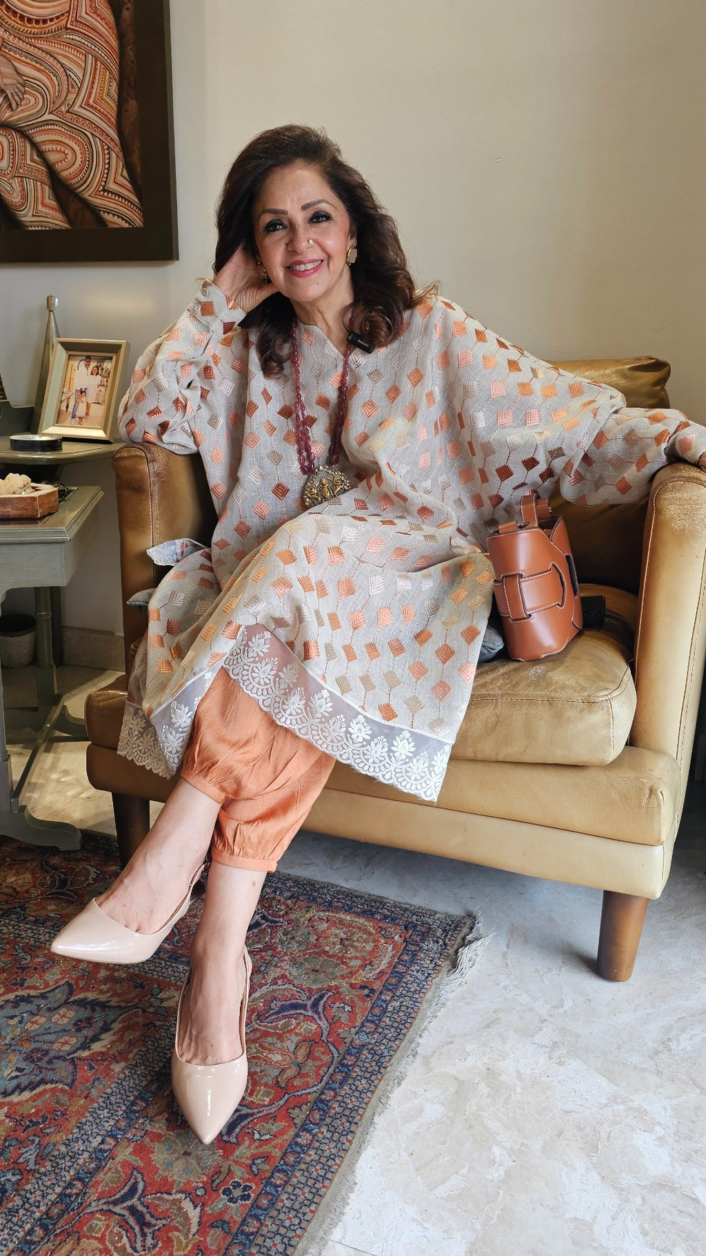 Sheer Linen Blend Top and Cotton Silk Bottom With Embroidered Work