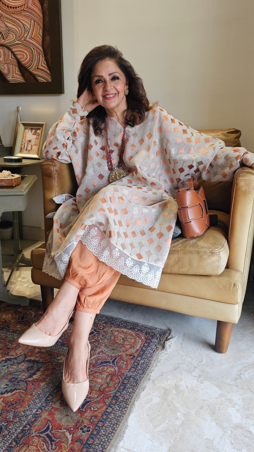 Sheer Linen Blend Top and Cotton Silk Bottom With Embroidered Work