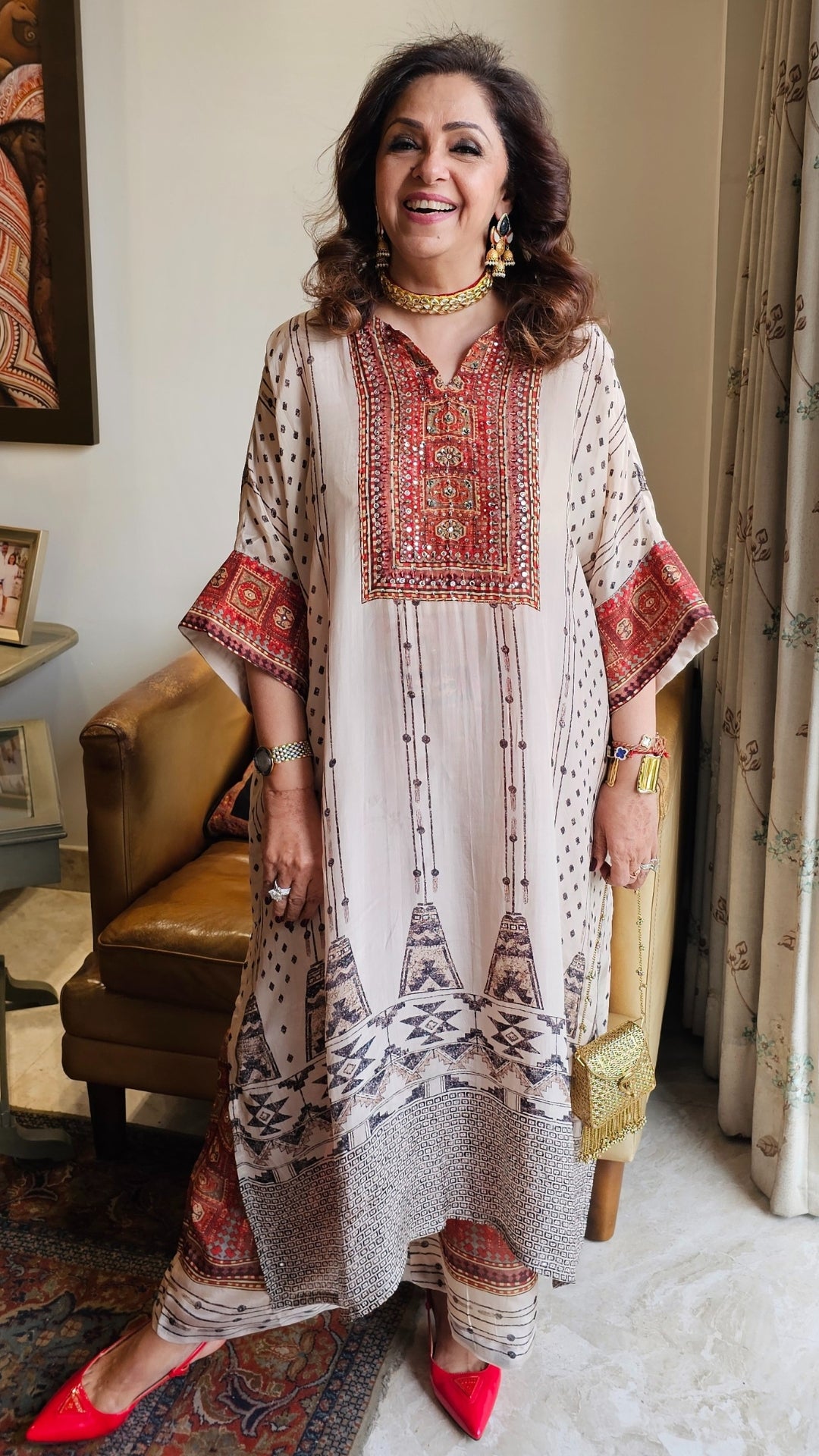 Crepe Jamawar Digital Print Outfit with Mirror & Sequins Embroidery