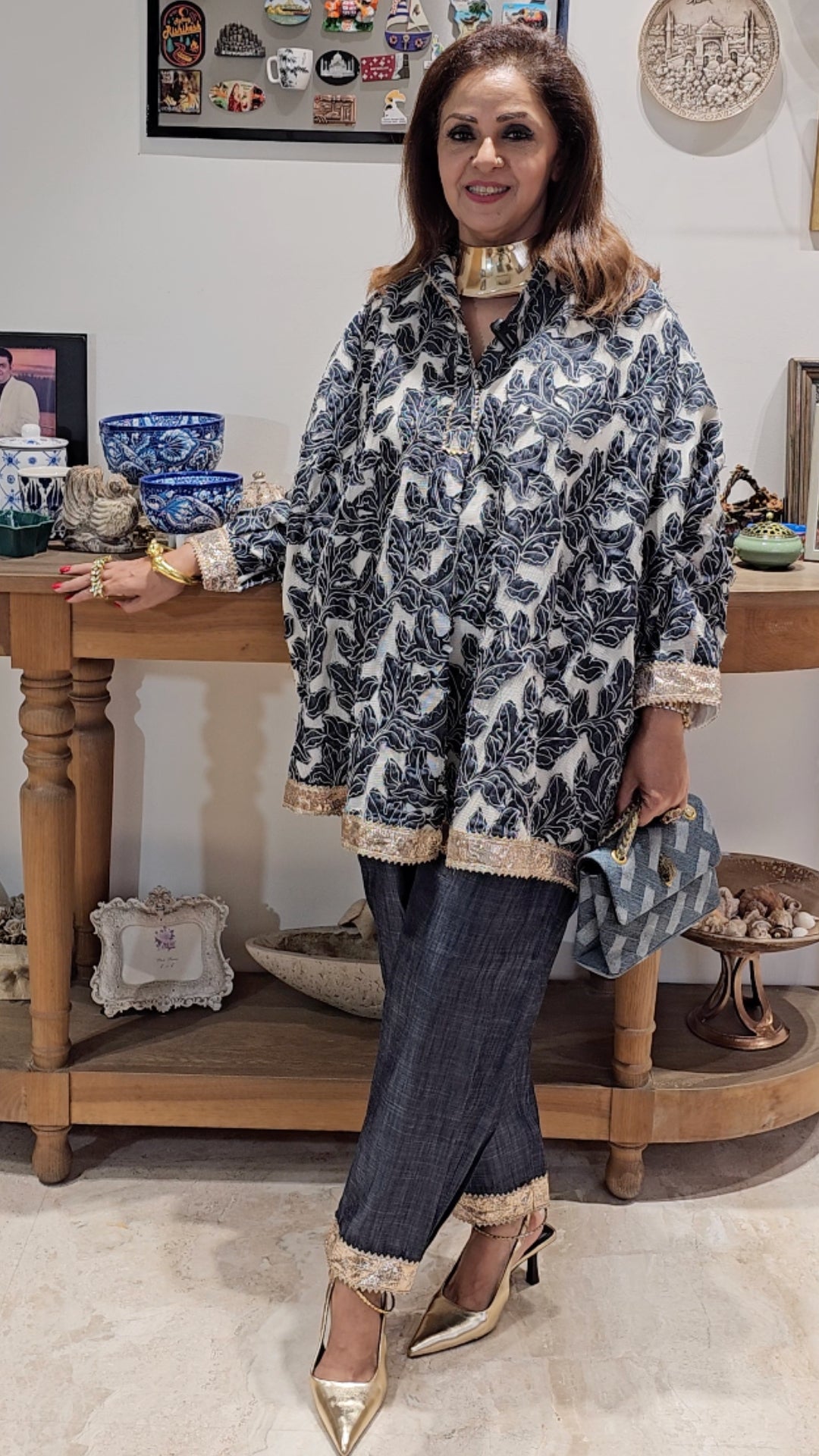 Dark Blue Denim Co-ord Set in Embroidered Denim