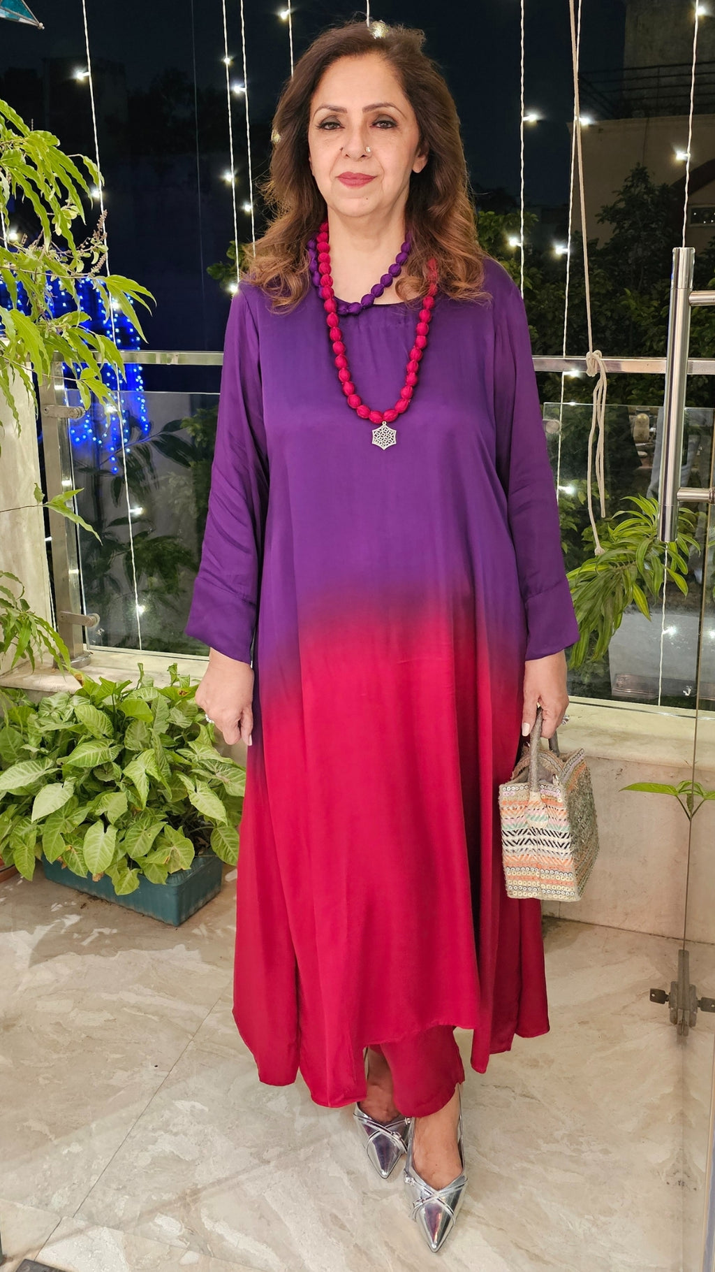 Gorgeous Semi Formal Satin Outfit With Ombre Dyed Comes With Necklace