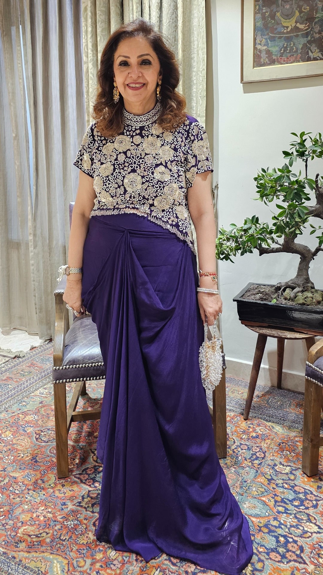 Chinon Top with Hand-Embroidered Drape Skirt