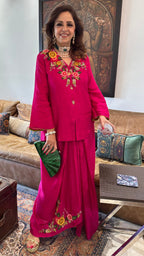 Silk Blend Hand Embroidered Top with Matching Hand Embroidered Skirt