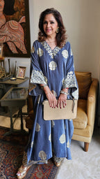 Violet Blue Velvet Top and Bottom With Subtle Gold Work