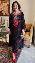 A Beautiful Crepe Silk Tie and Dye Dress With Hand Embroidered Neck