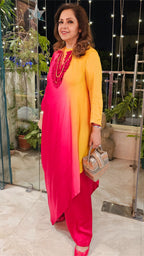 Beautiful Ombre dyed satin Outfit with Necklace