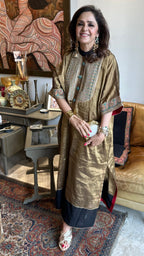 Gold N Black Banarasi Top With Chandei Silk Bottom With Embroidered Yoke Work