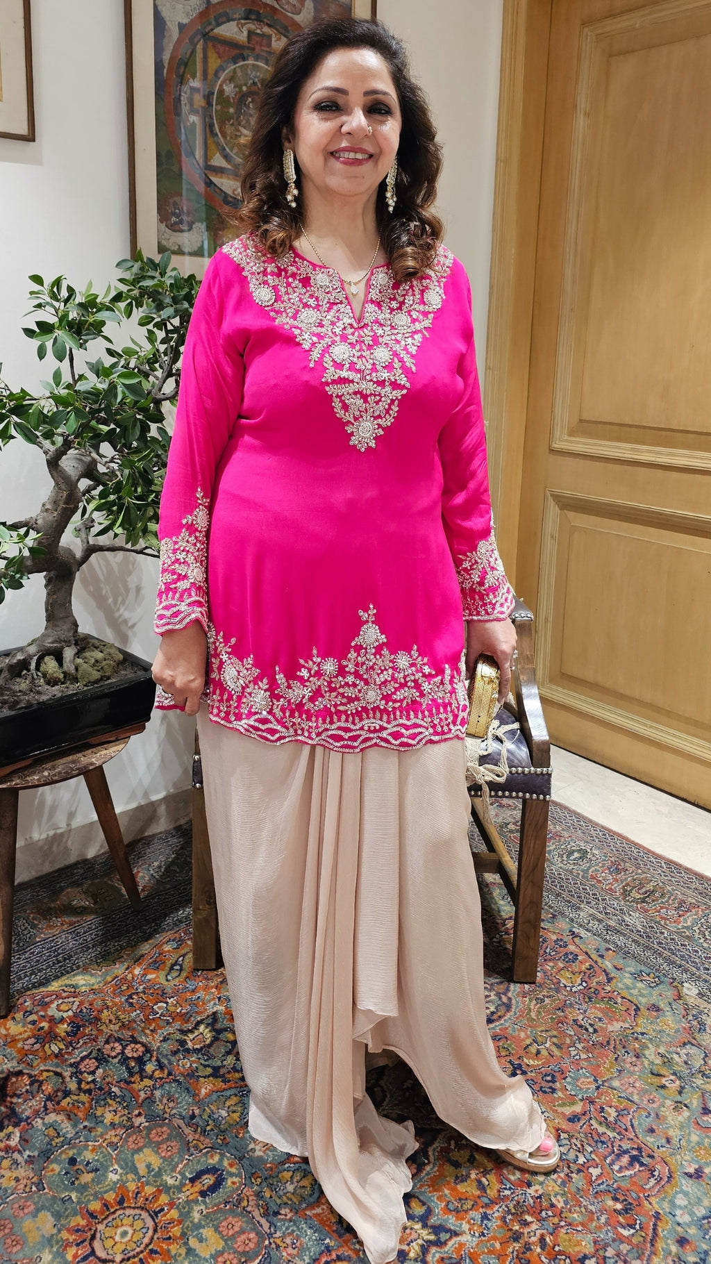 Adorable Crepe Chinon Formal Indo Western Dress With Cutdana and Moti Handwork