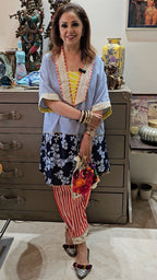 Blue and Red Stripe Semi Formal Fusion Garment