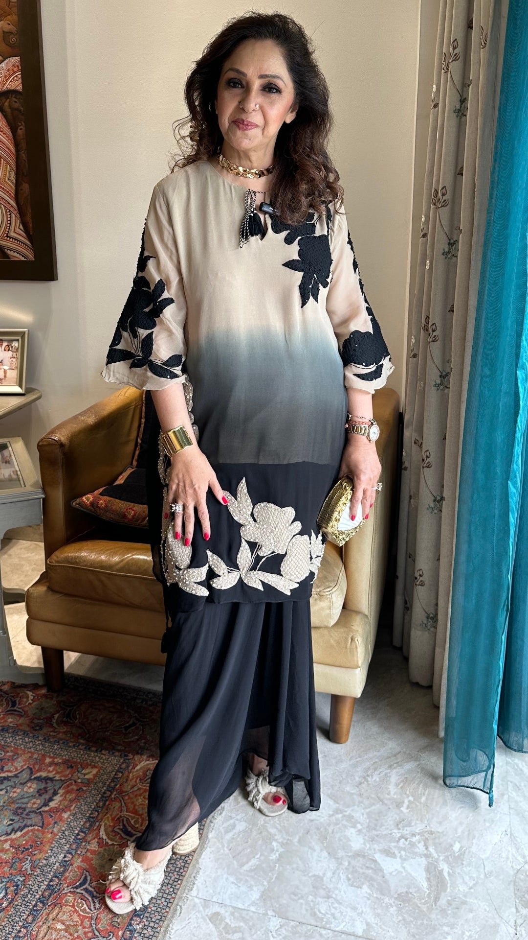 Chinon Top with Crepe Bottom and Handworked Embroidered Patchwork