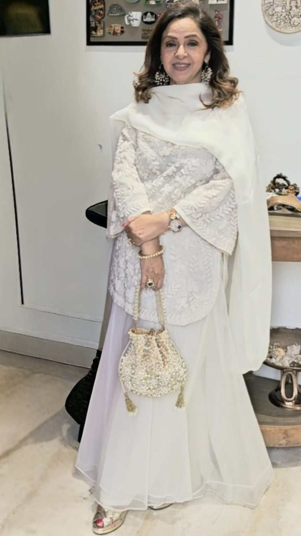 Ivory Gharara 3 Piece Set in Pure Organza With Dori Embroidery and Handwork With Dupatta