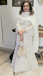 Ivory Gharara 3 Piece Set in Pure Organza With Dori Embroidery and Handwork With Dupatta