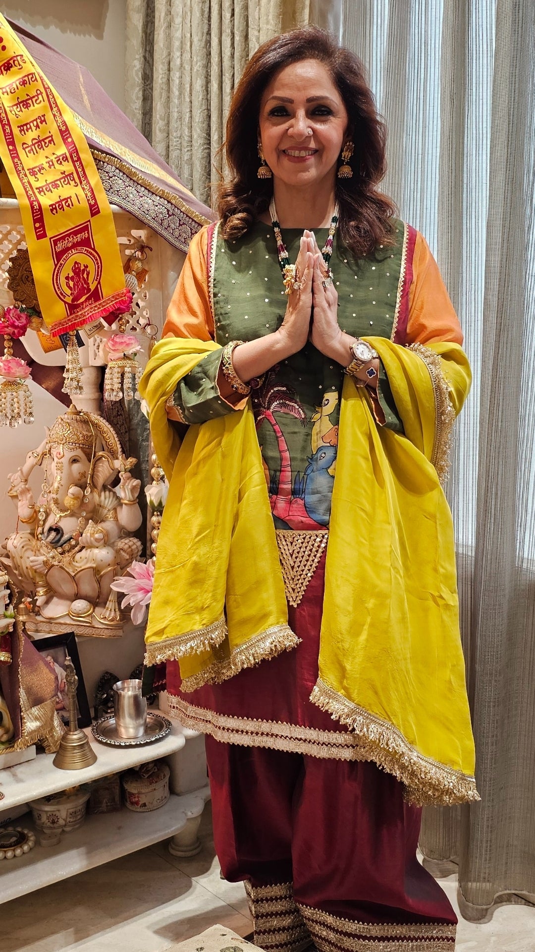 Multicolour Chanderi Silk Kurta With Hand Painted Kalamkari and Embroidered Work