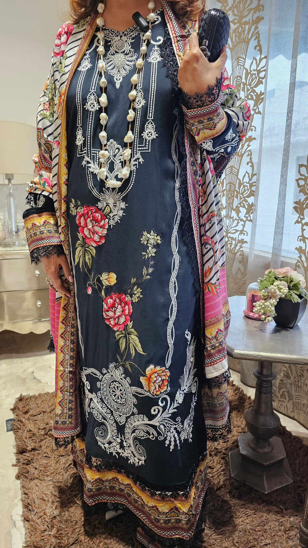 Beautiful 3 Piece Set With Digital Printed Dupatta and Applique Work