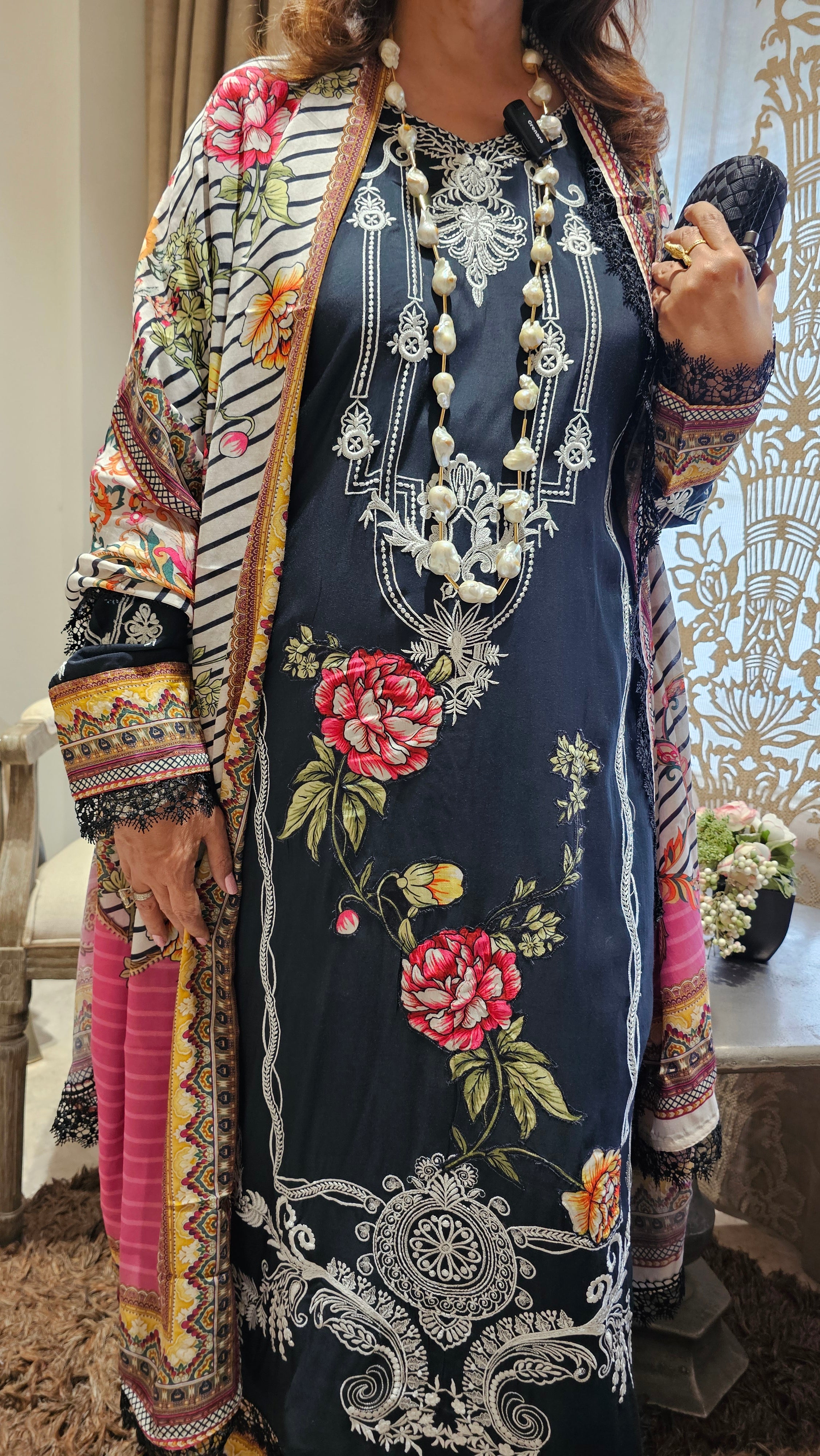 Beautiful 3 Piece Set With Digital Printed Dupatta and Applique Work