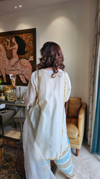 Ivory Chendari Silk Top and Bottom Set With Hand Embroidered Work
