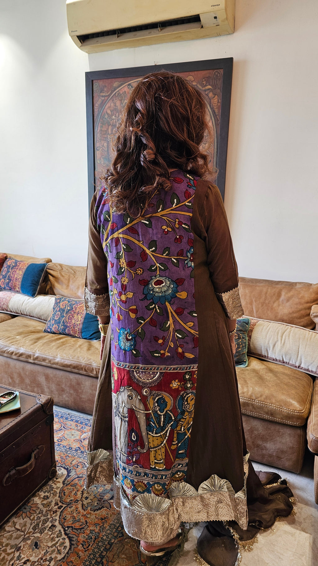 Purpule Chendari Silk Co-ord Set With Hand Painted and Kalakari Emboridered Work