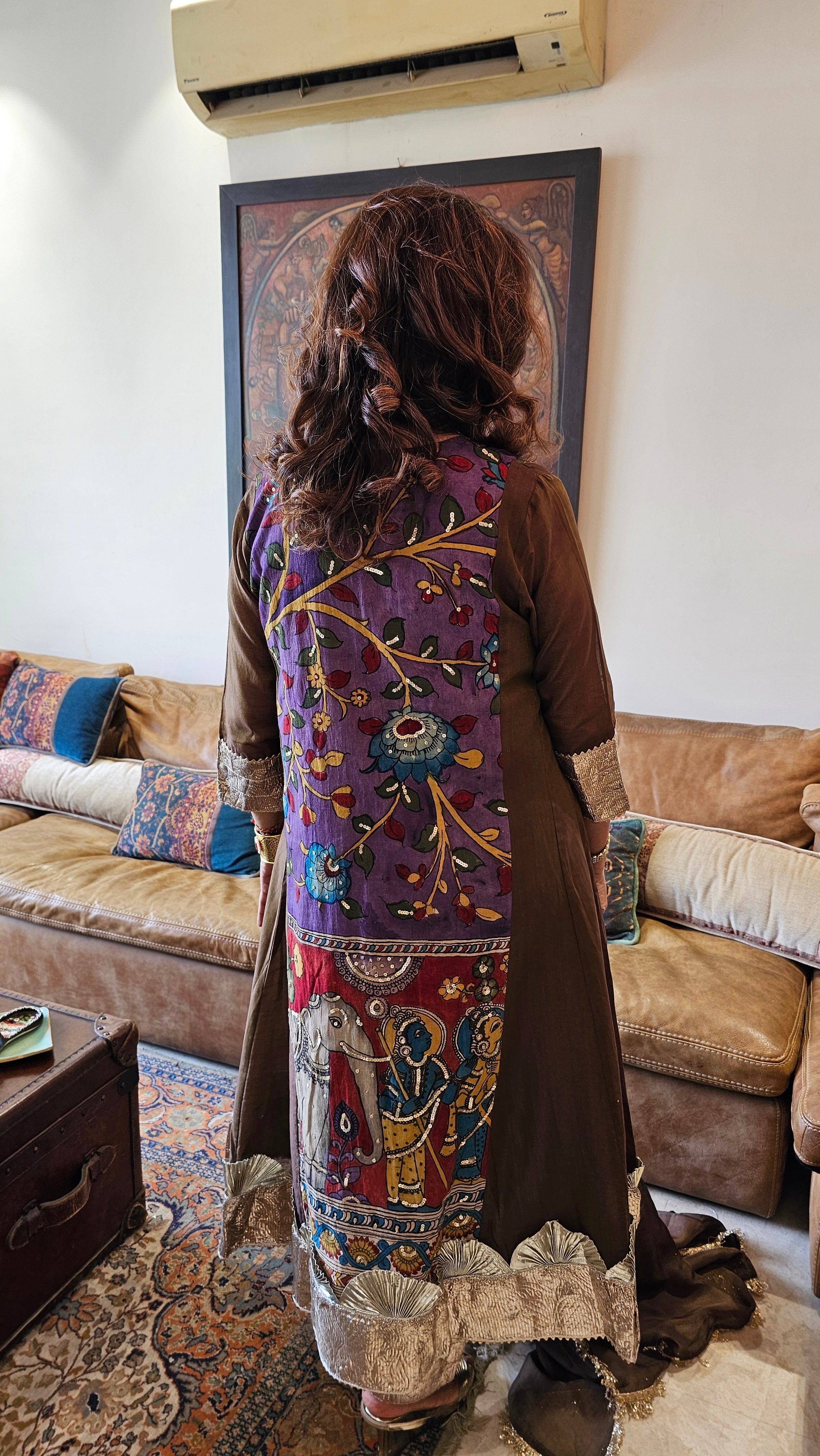 Purpule Chendari Silk Co-ord Set With Hand Painted and Kalakari Emboridered Work