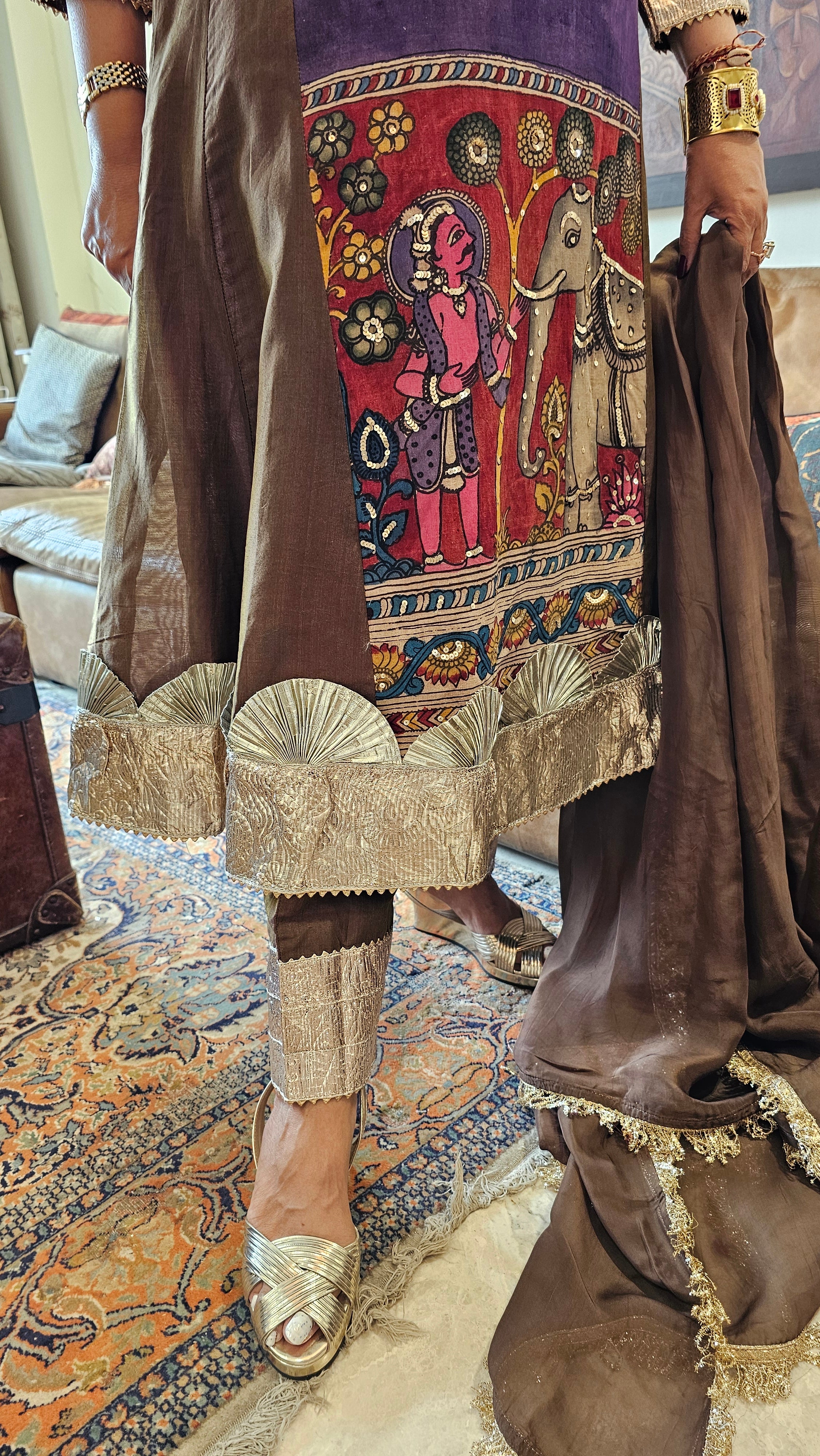 Purpule Chendari Silk Co-ord Set With Hand Painted and Kalakari Emboridered Work