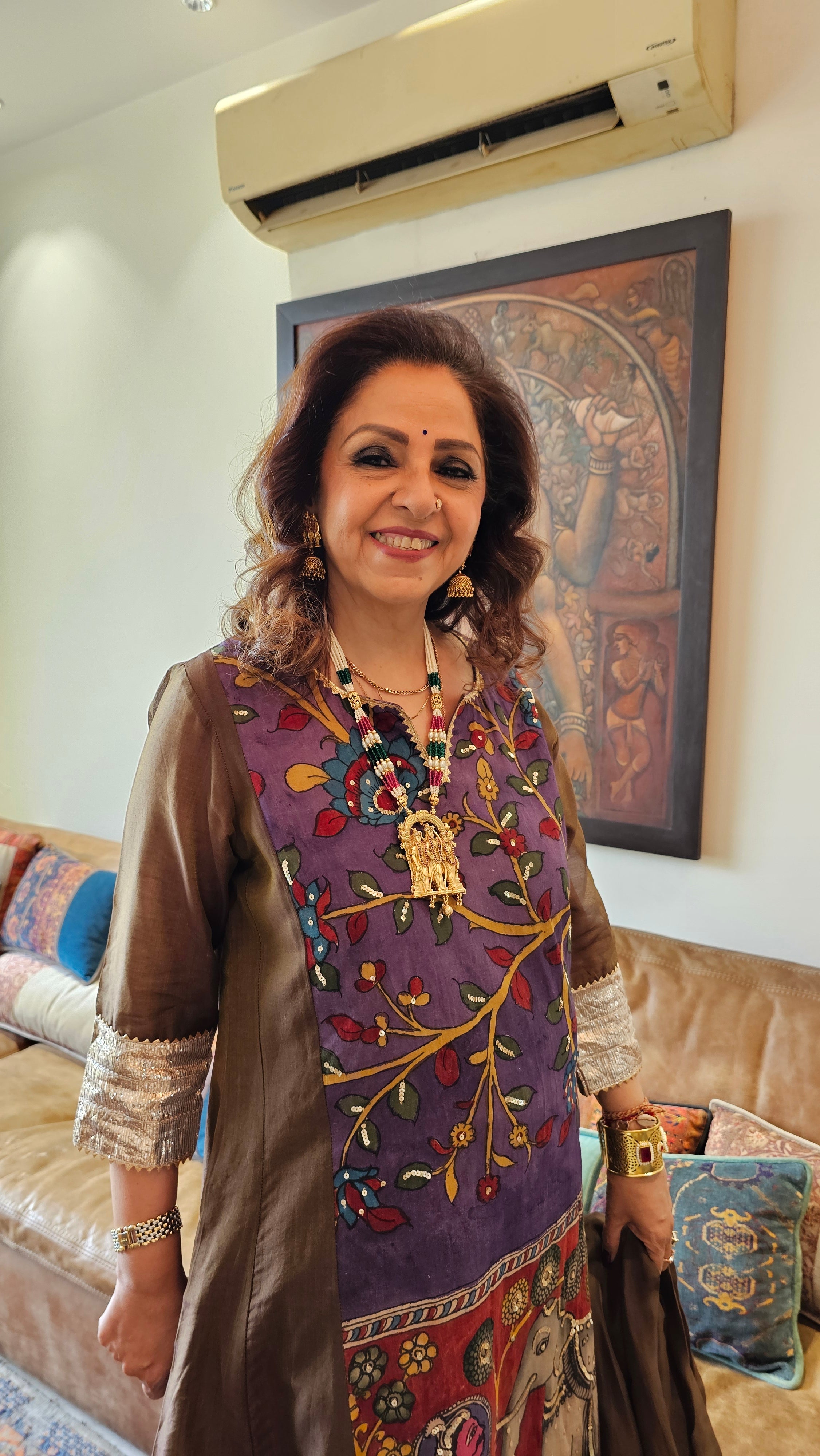 Purpule Chendari Silk Co-ord Set With Hand Painted and Kalakari Emboridered Work
