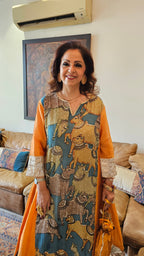 Orange Chanderi Silk Kurta With Pure Hand Painted Kalamkari and Hand Embroidered and Dupatta