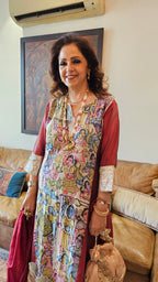 Cherry Red Chanderi Silk Kurta With Pure Hand Painted Kalamkari and Hand Embroidered and Dupatta