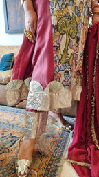 Cherry Red Chanderi Silk Kurta With Pure Hand Painted Kalamkari and Hand Embroidered and Dupatta