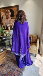 Beautiful  Purple  3 piece set with hand embroidered, mirror & thread work organza cape, Satin top and bottom