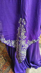 Beautiful  Purple  3 piece set with hand embroidered, mirror & thread work organza cape, Satin top and bottom